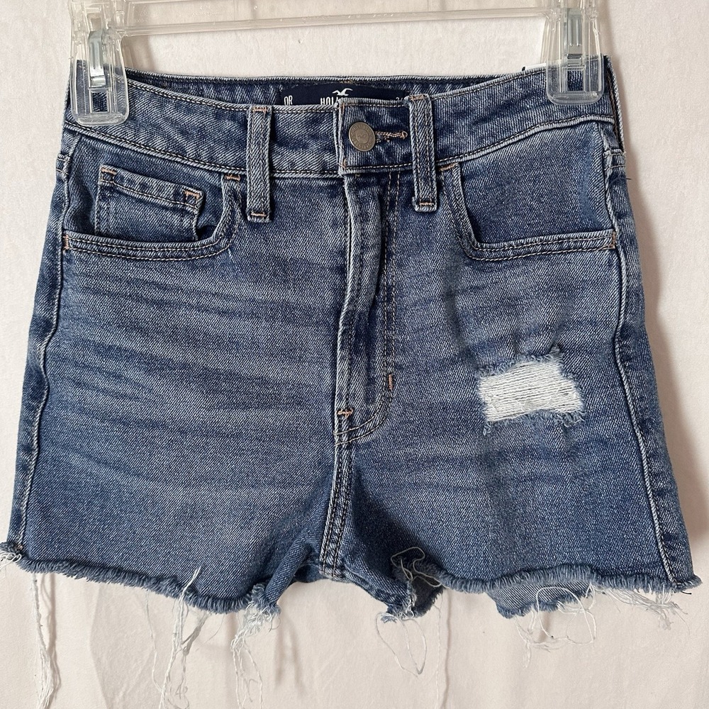 Hollister Blue Denim Ultra High Rise Vintage Straight Stretch Shorts Size 0R W24